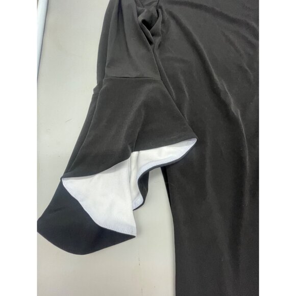 susan graver mid sleeve shirt flare black white polyester blend size small lengt - Picture 3 of 7